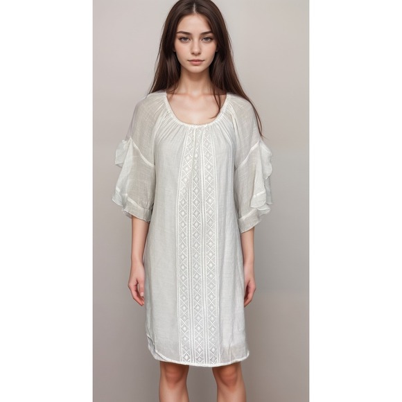 NWT Indigo Rose Dress Sz L White Embroidered Flutter Sleeve Cottage Ethereal - Picture 1 of 13
